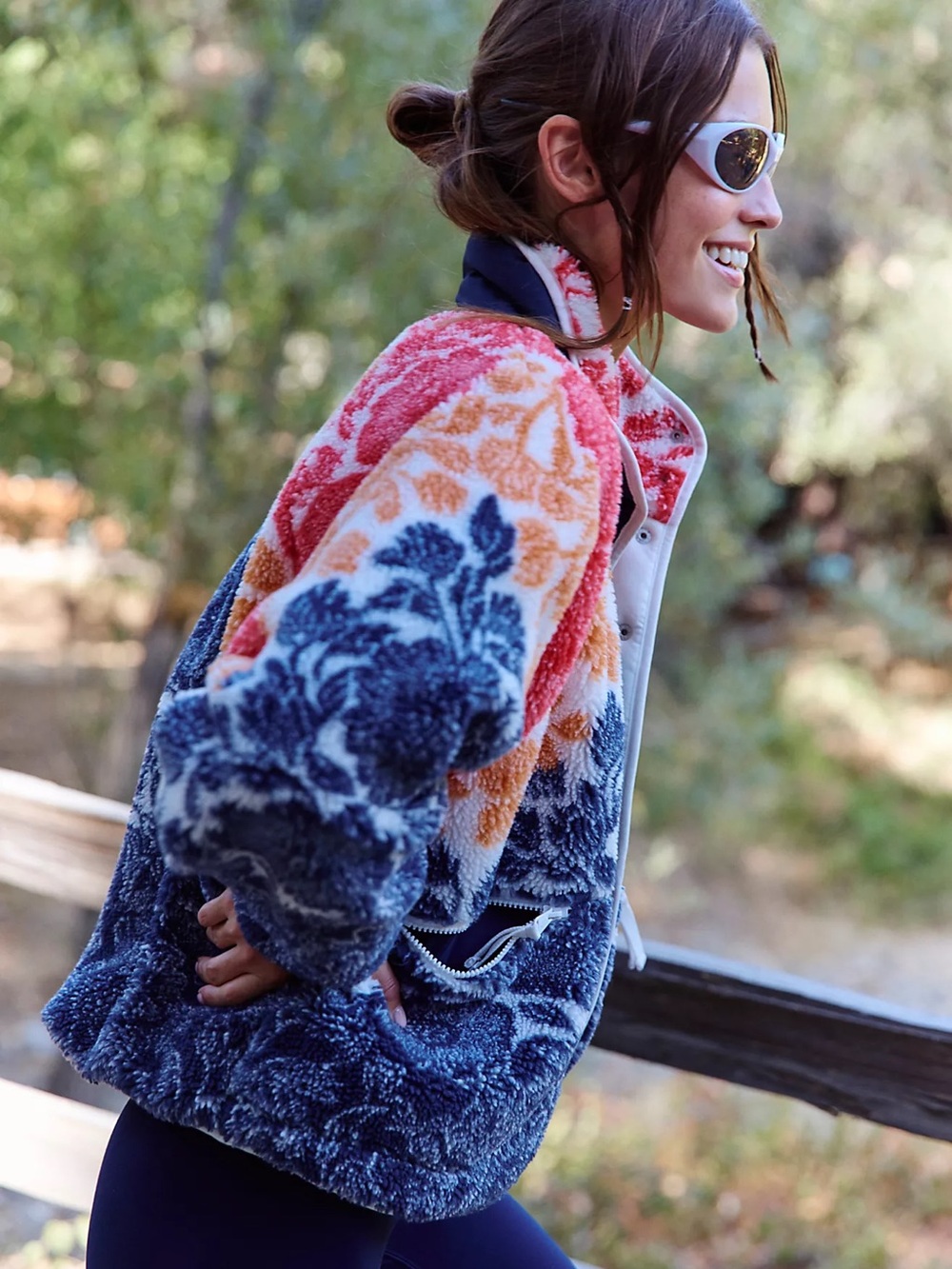 Free People Hit The Slopes Printed Fleece Jacket Vintage Block Floral